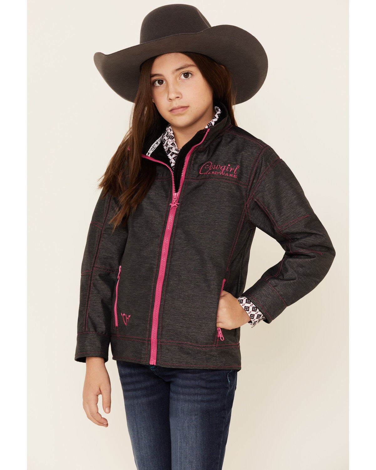 Image #1 - Cowgirl Hardware Girls' Charcoal Tech Berry Woodsman Jacket, , hi-res