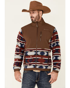 HOOey Men's Brown Southwestern Color-Block Zip-Front Fleece Jacket , Brown, hi-res