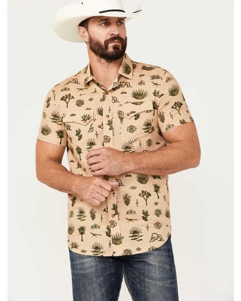 Pendleton Men's Laramie Desert Print Short Sleeve Snap Western Shirt , Tan, hi-res