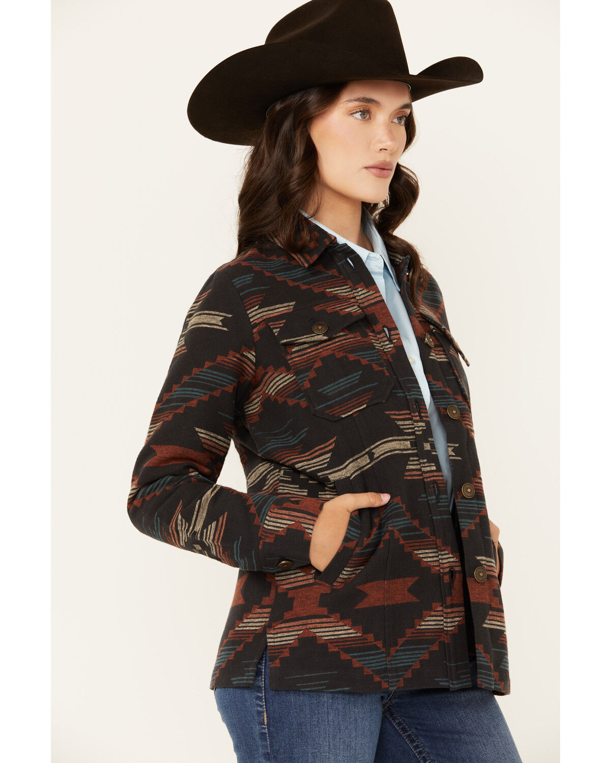Image #2 - Shyanne Women's Southwestern Print Shacket, Navy, hi-res