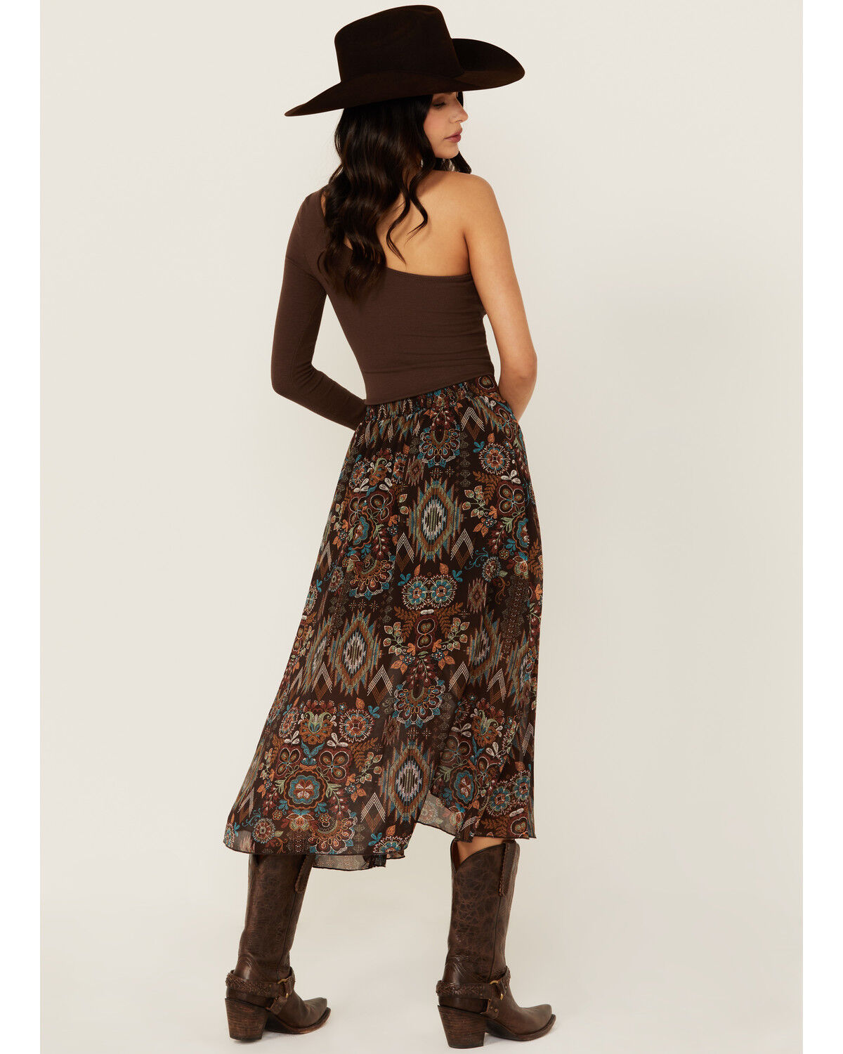 Image #3 - Shyanne Women's Printed Ruffle Midi Skirt, Dark Brown, hi-res
