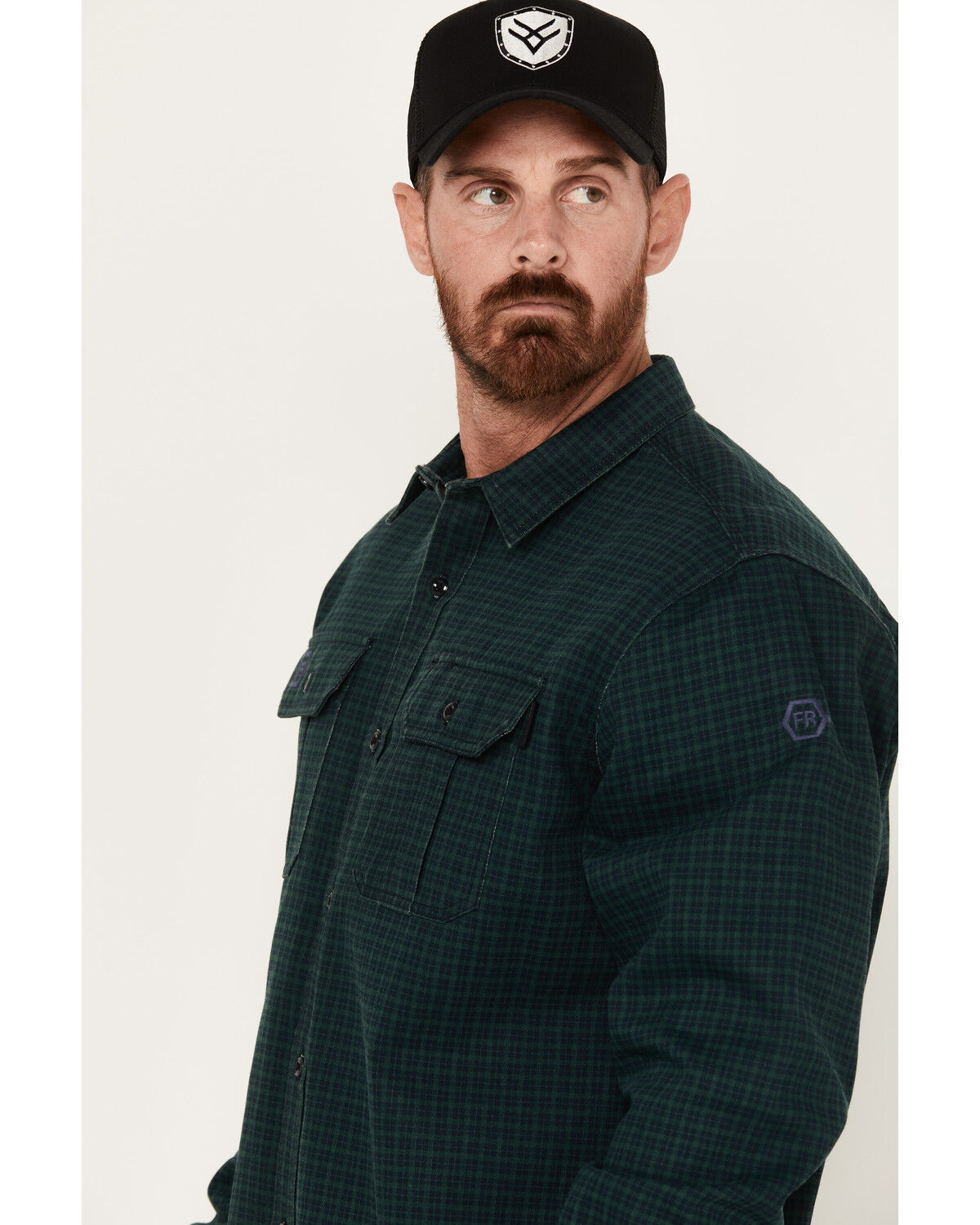 Image #2 - Hawx Men's FR Plaid Print Long Sleeve Button-Down Work Shirt, Green, hi-res