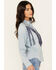 Image #2 - Idyllwind Women's Sutton Embroidered Chambray Fringe Top, Medium Wash, hi-res