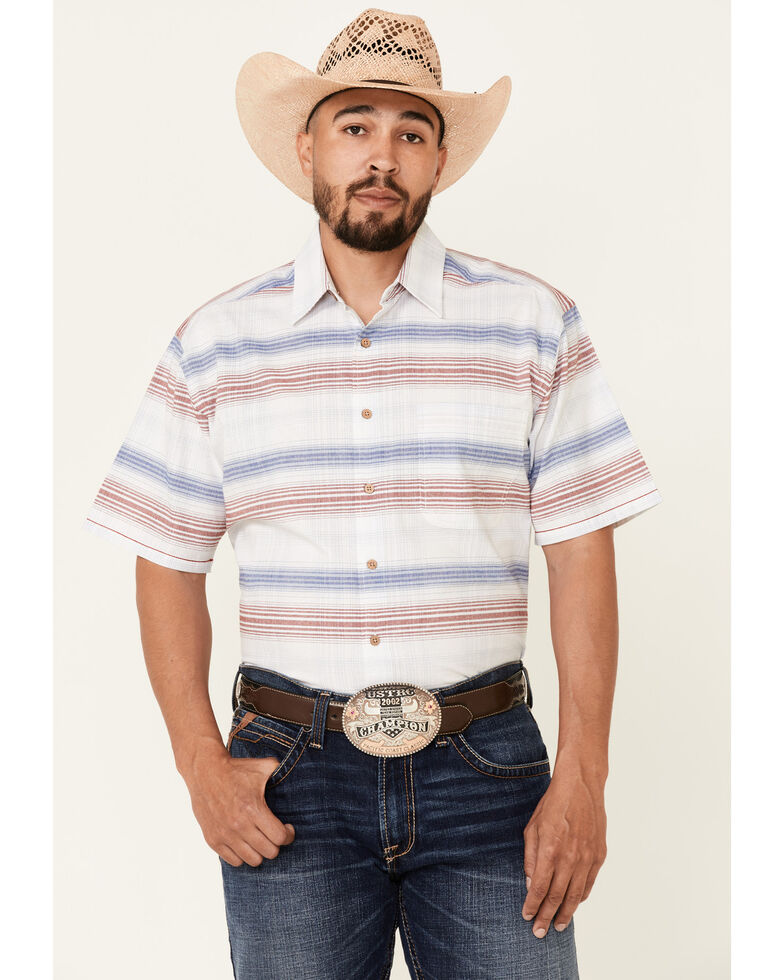 Rough Stock By Panhandle Men's Striped Camp Short Sleeve Button-Down Western Shirt , White, hi-res