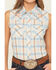 Image #3 - Ely Walker Women's Bow Embroidered Plaid Print Sleeveless Pearl Snap Western Shirt, Light Blue, hi-res