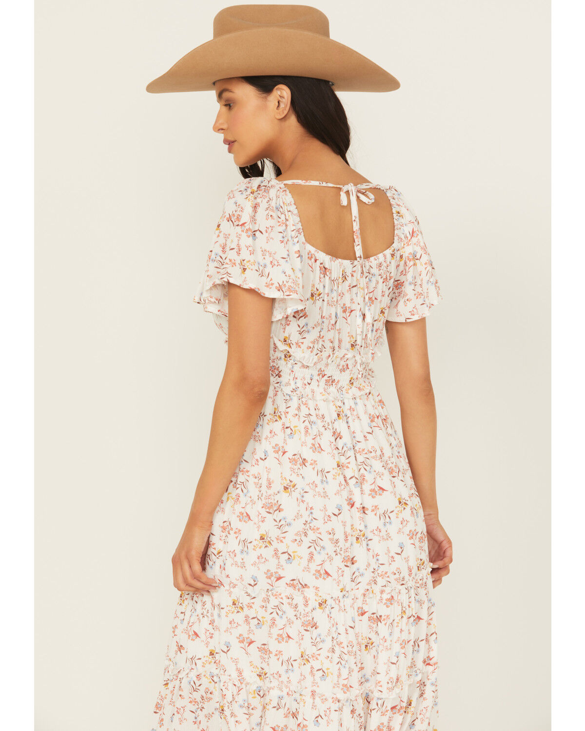 Image #4 - Wild Moss Women's Floral Print Short Sleeve High-Low Dress, Ivory, hi-res
