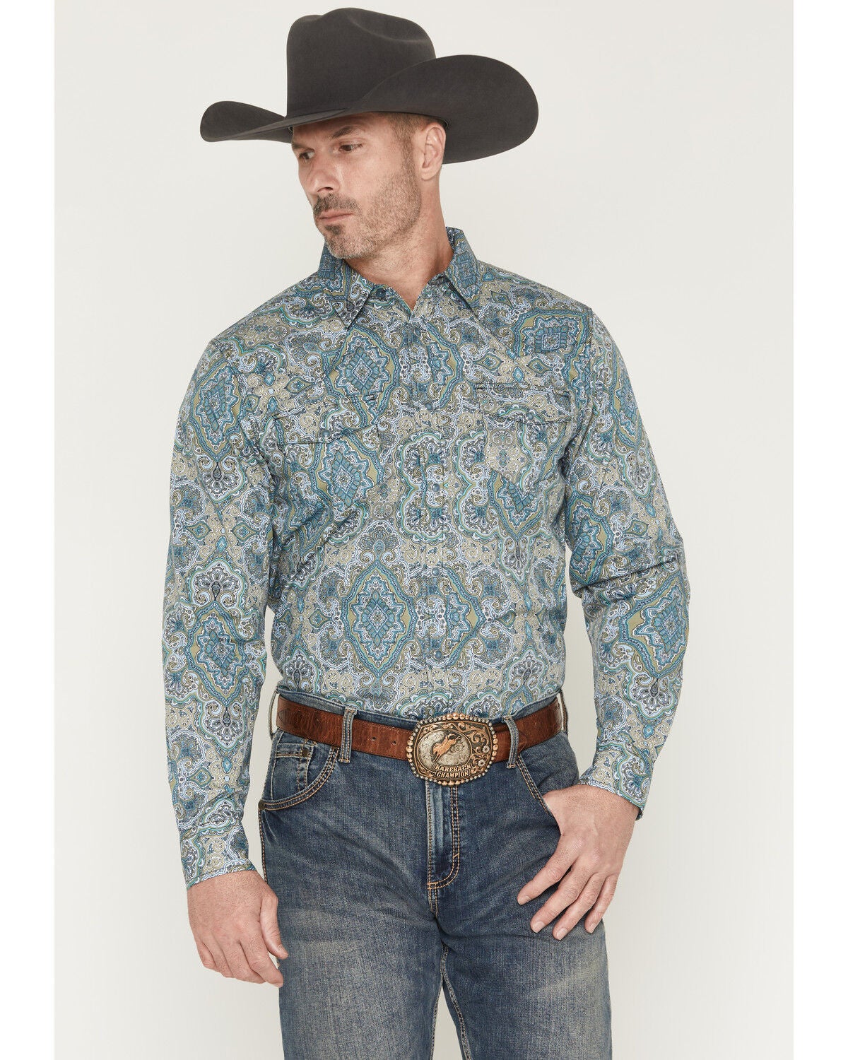 Gibson Trading Co Men's Throwback Paisley Print Long Sleeve Western Shirt, Multi, hi-res