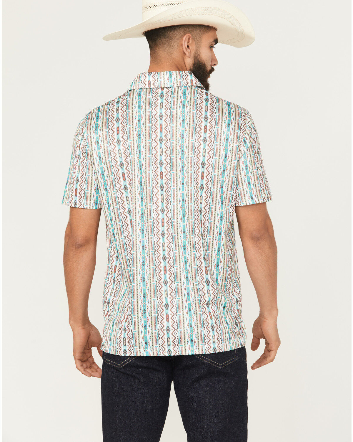 Image #4 - Panhandle Slim Men's Southwestern Striped Short Sleeve Pearl Snap Performance Polo, Multi, hi-res