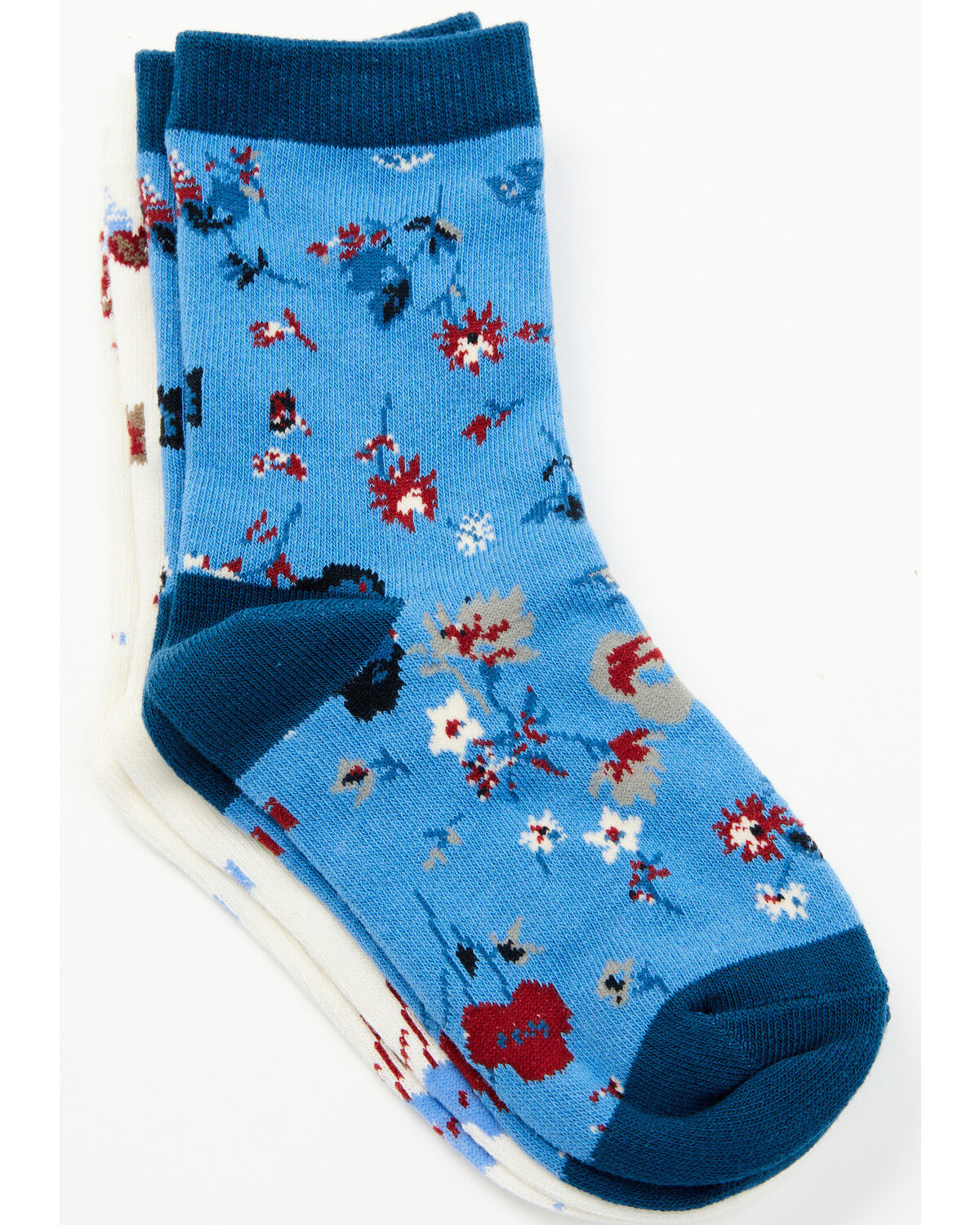 Image #2 - Shyanne Girl's Skye Floral Crew Socks - 2-Pack, Blue, hi-res