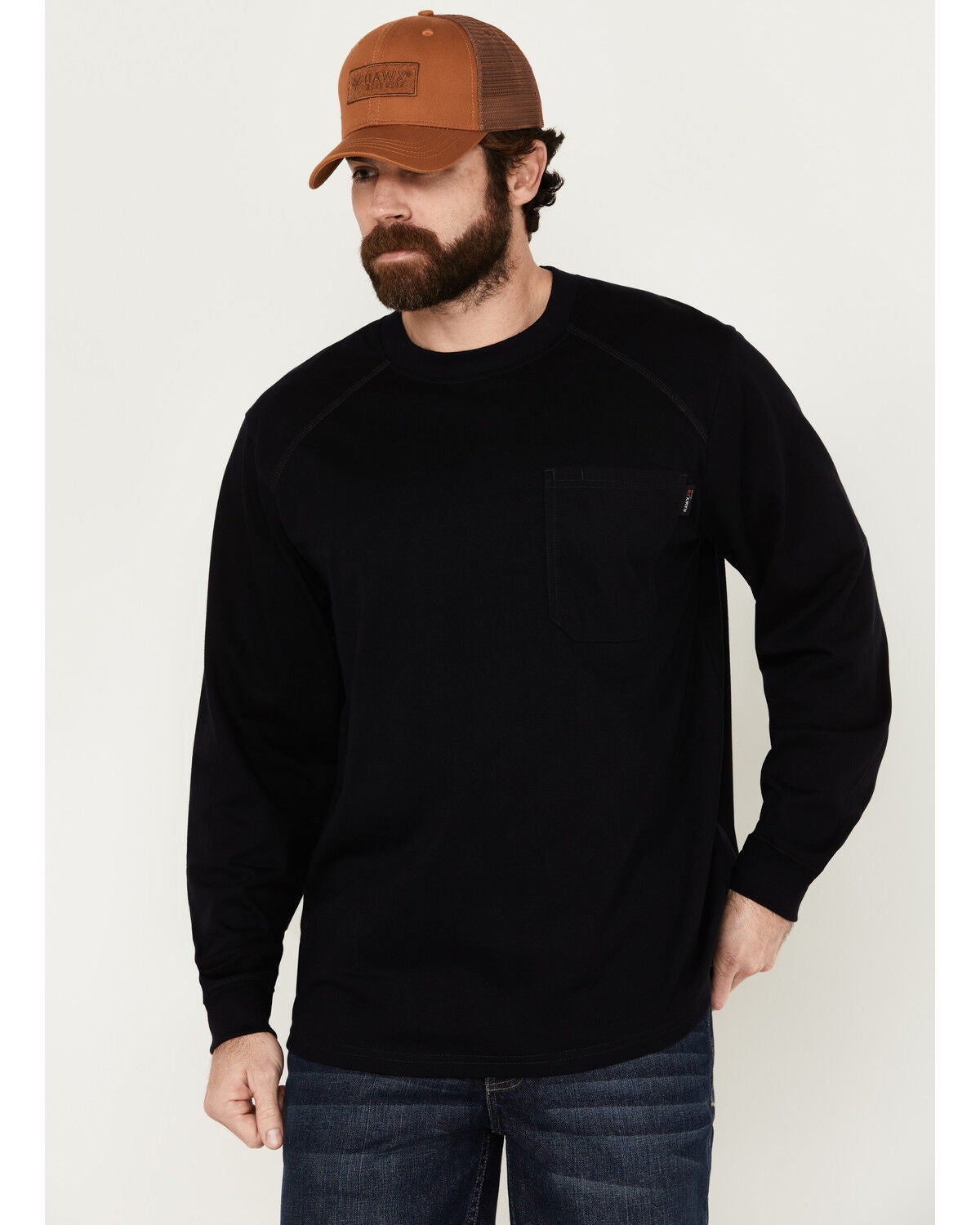 Hawx Men's FR Long Sleeve Pocket T-Shirt - Tall, Navy, hi-res