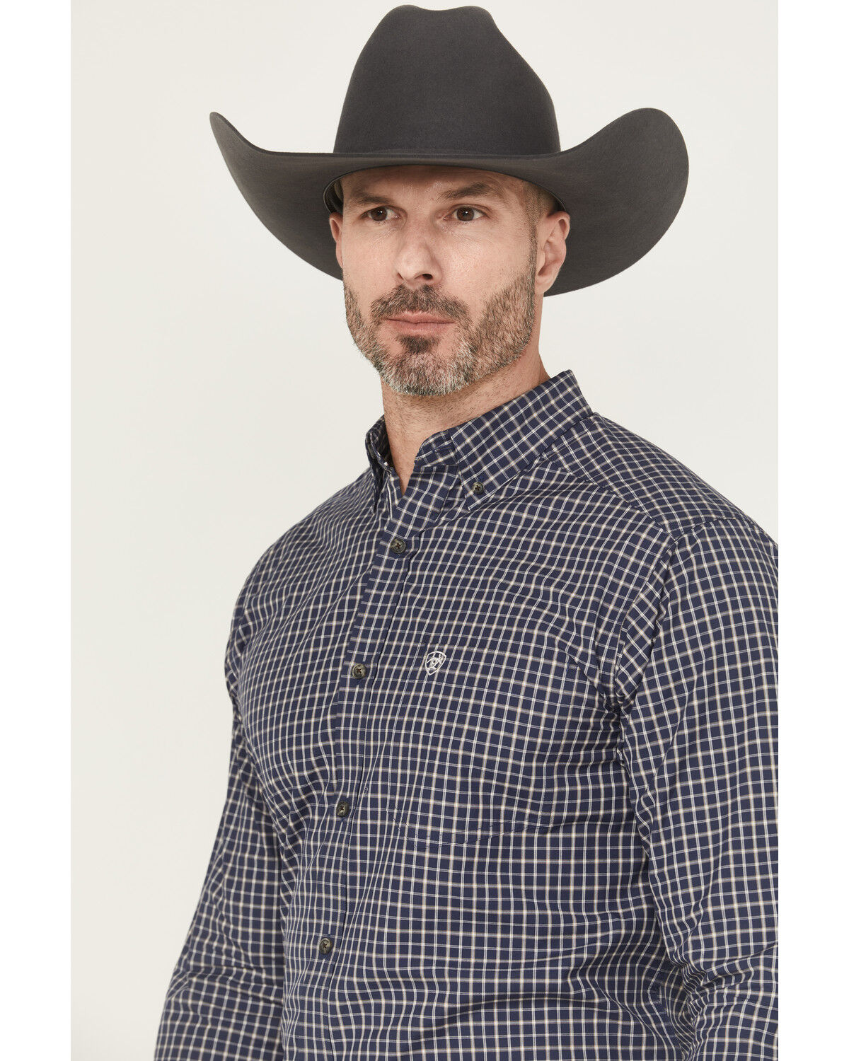 Image #2 - Ariat Men's Canaan Pro Series Plaid Print Long Sleeve Button-Down Stretch Western Shirt, Navy, hi-res