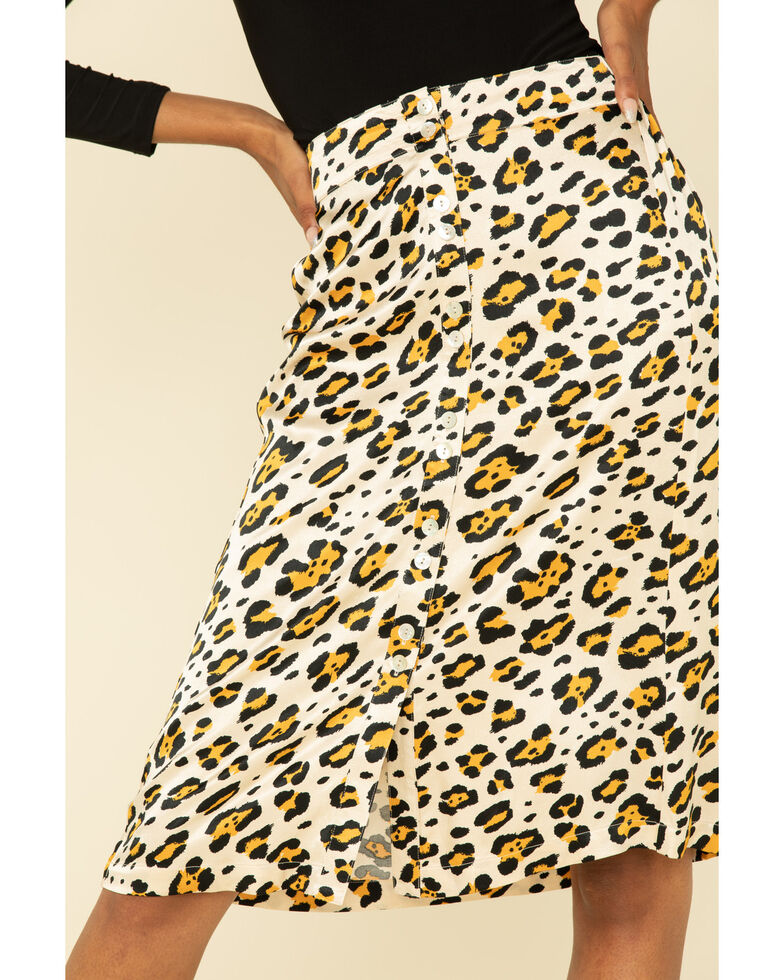 Shyanne Women's Leopard Satin Midi Skirt , Leopard, hi-res