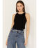 Image #1 - Rock & Roll Denim Women's Rib Corset Sleeveless Tank, Black, hi-res