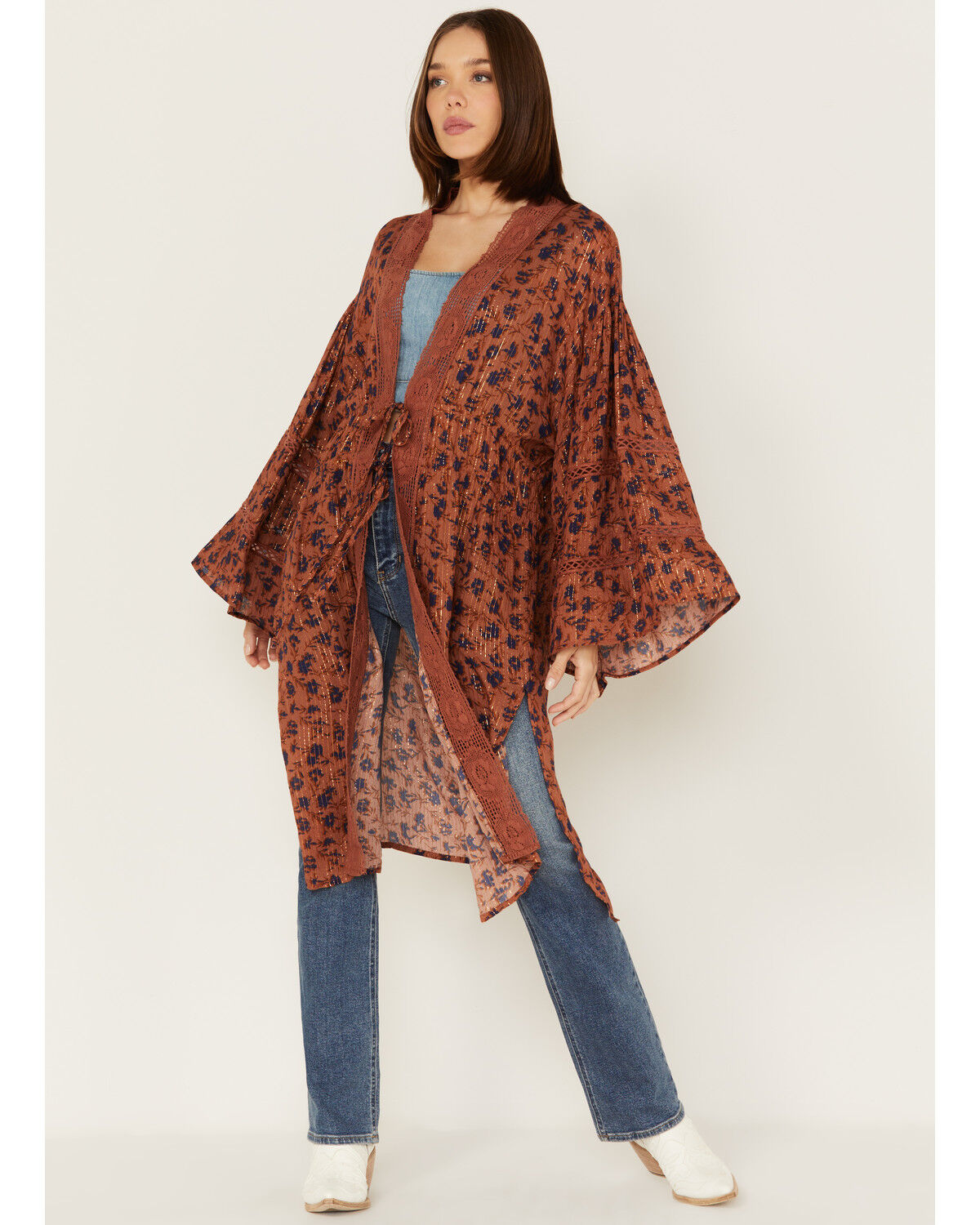 Image #1 - Jen's Pirate Booty Women's Floral Print Wildflower Trinity Kimono, Rust Copper, hi-res