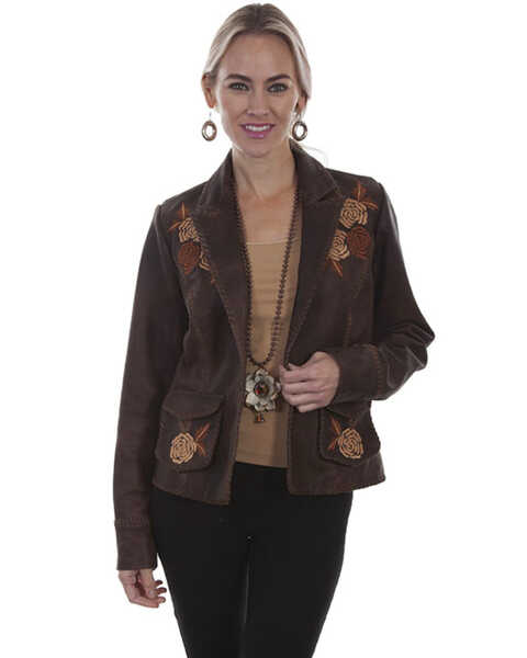 Leatherwear by Scully Women's Old Brown Leather Blazer, Brown, hi-res