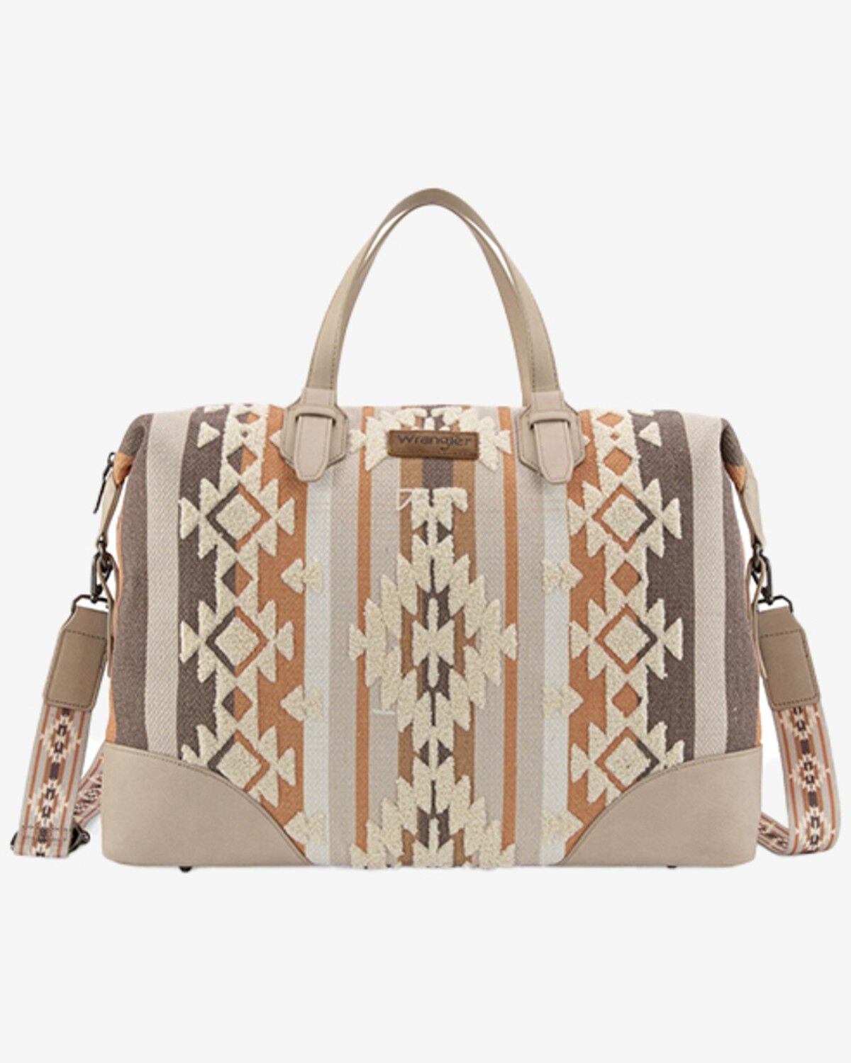 Wrangler Women's Sherpa Southwestern Print Canvas Duffle Bag, Tan, hi-res
