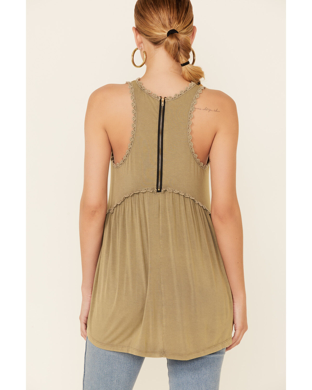 Image #4 - POL Women's High Neck Flowy Zip-Back Babydoll Tank Top , , hi-res