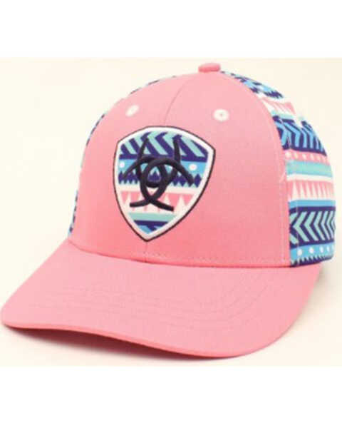 Ariat Girls' Pink Southwestern Stripe Logo Ball Cap , Pink, hi-res