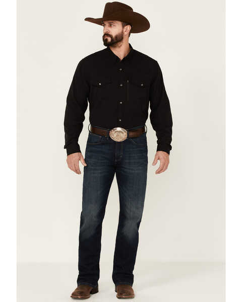 Image #2 - RANK 45® Men's Roughie Performance Long Sleeve Snap Solid Western Shirt , Black, hi-res