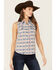 Image #1 - Shyanne Women's Casper Checkered Print Sleeveless Pearl Snap Western Shirt , Royal Blue, hi-res