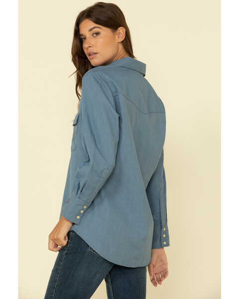 Image #2 - Wrangler Women's FR Blue Snap Long Sleeve Work Shirt, Blue, hi-res