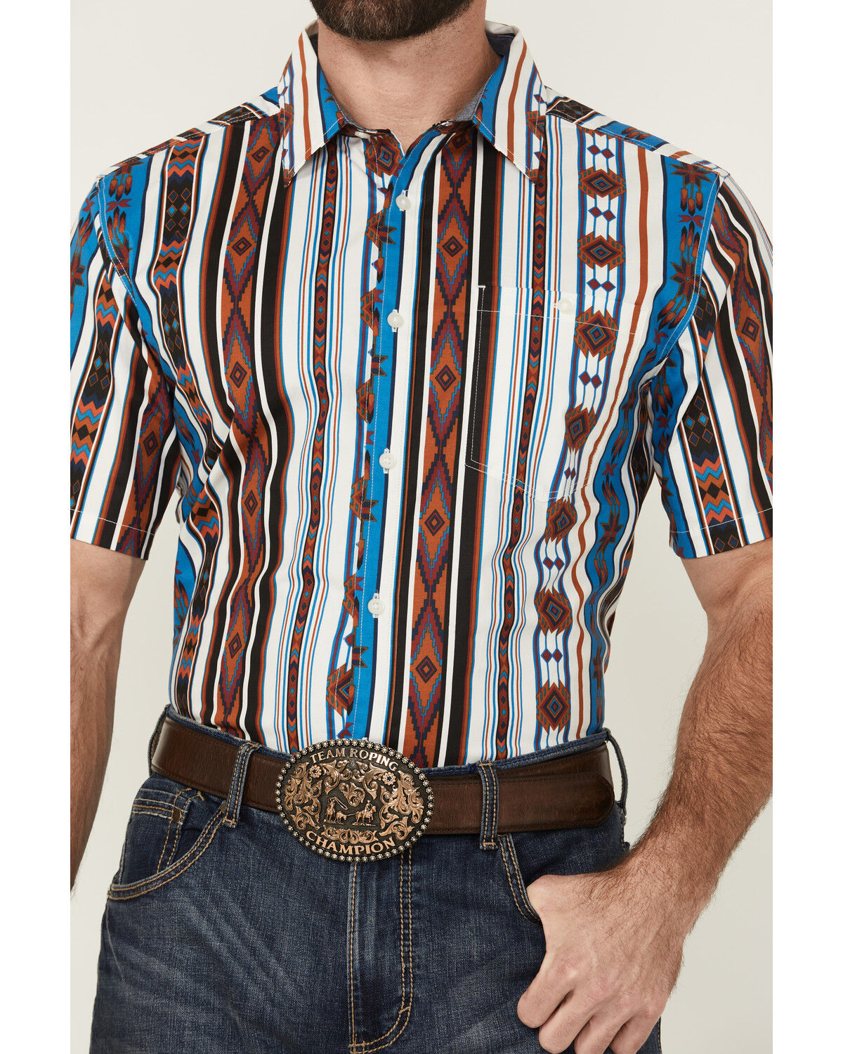 Image #3 - RANK 45® Men's Dylon Southwestern Striped Print Short Sleeve Button-Down Stretch Western Shirt, Multi, hi-res