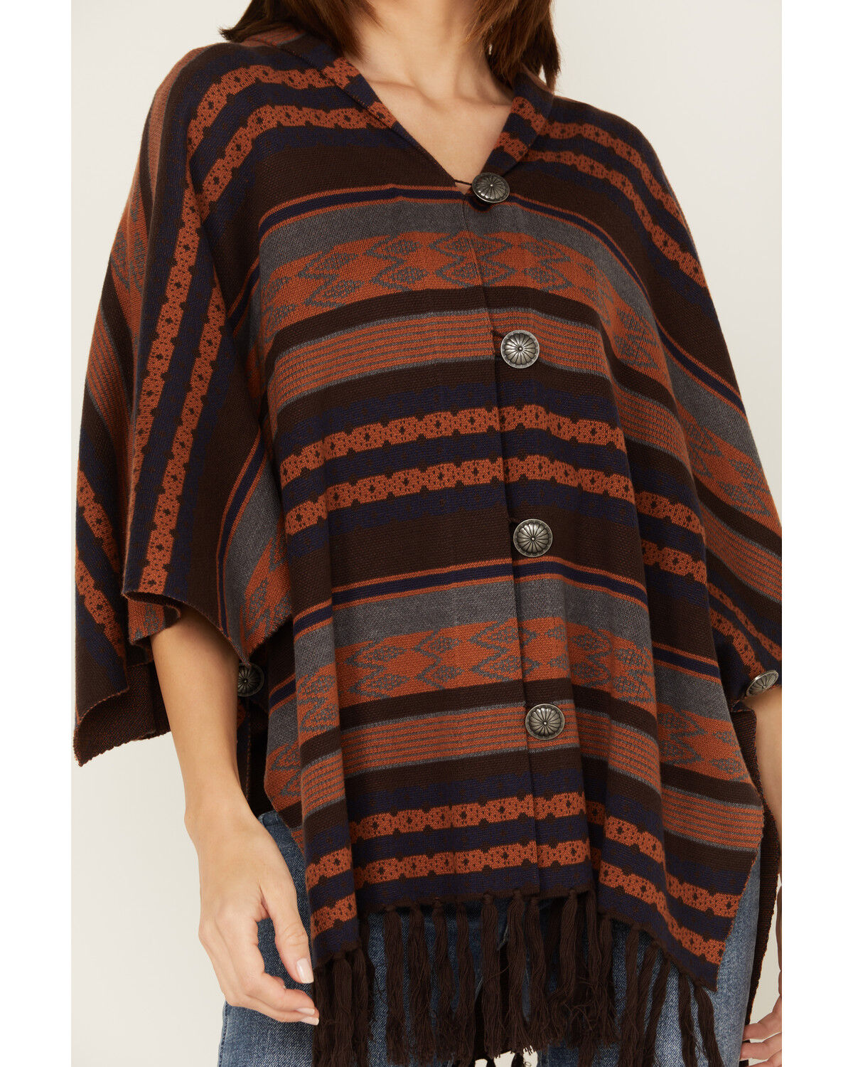 Image #3 - Cruel Girl Women's Southwestern Striped Print Poncho, Brown, hi-res
