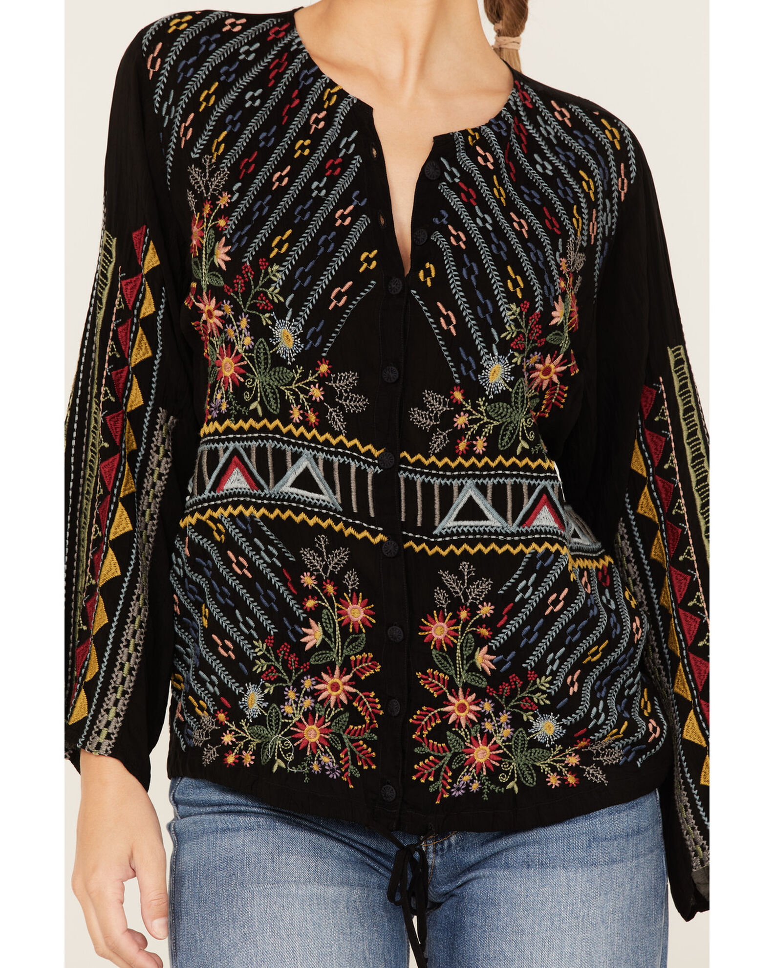 Image #3 - Johnny Was Women's Ezra Embroidered Blouse, Black, hi-res