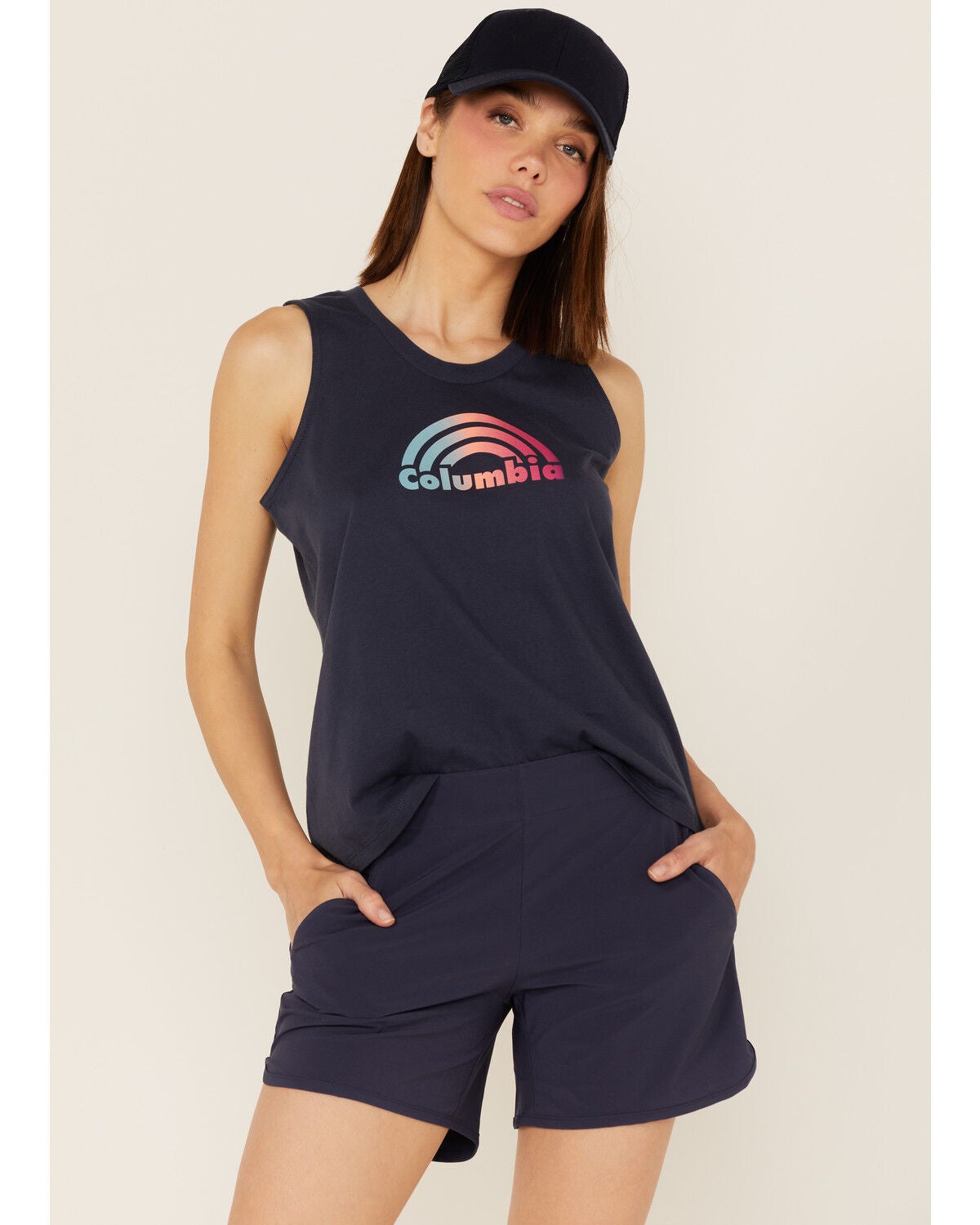 Columbia Women's North Cascades Logo Graphic Tank Top, Navy, hi-res