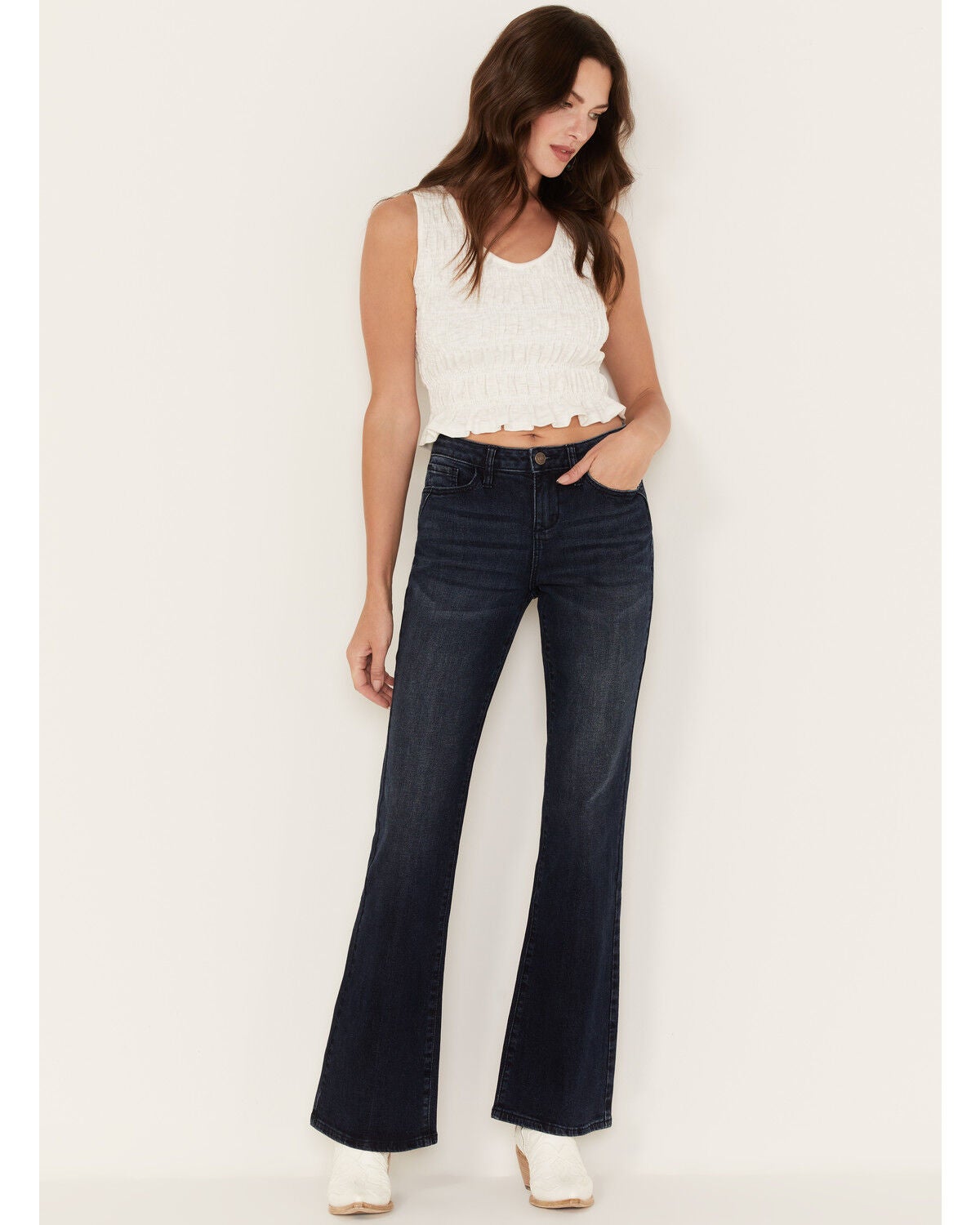 Shyanne Women's Seamed Back Bootcut Jeans, Dark Wash, hi-res