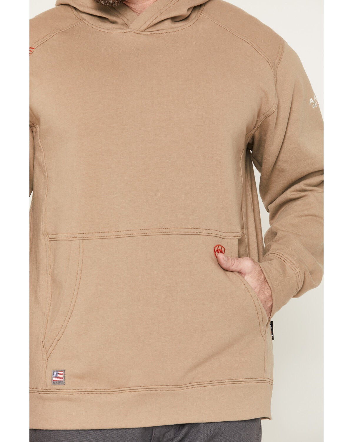 Image #3 - Ariat Men's FR Durastretch Solid Hooded Sweatshirt, Khaki, hi-res