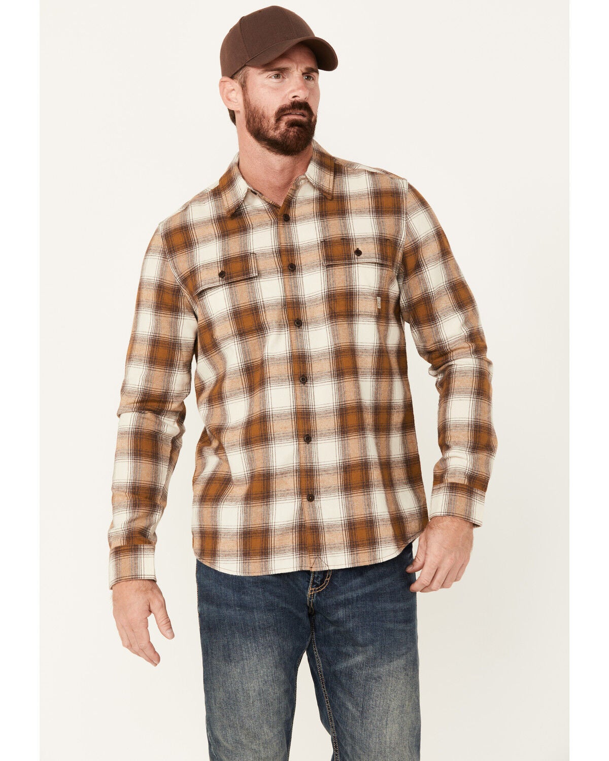 Image #1 - Brothers and Sons Men's Stewert Everyday Plaid Print Button Down Western Flannel Shirt, Dark Brown, hi-res