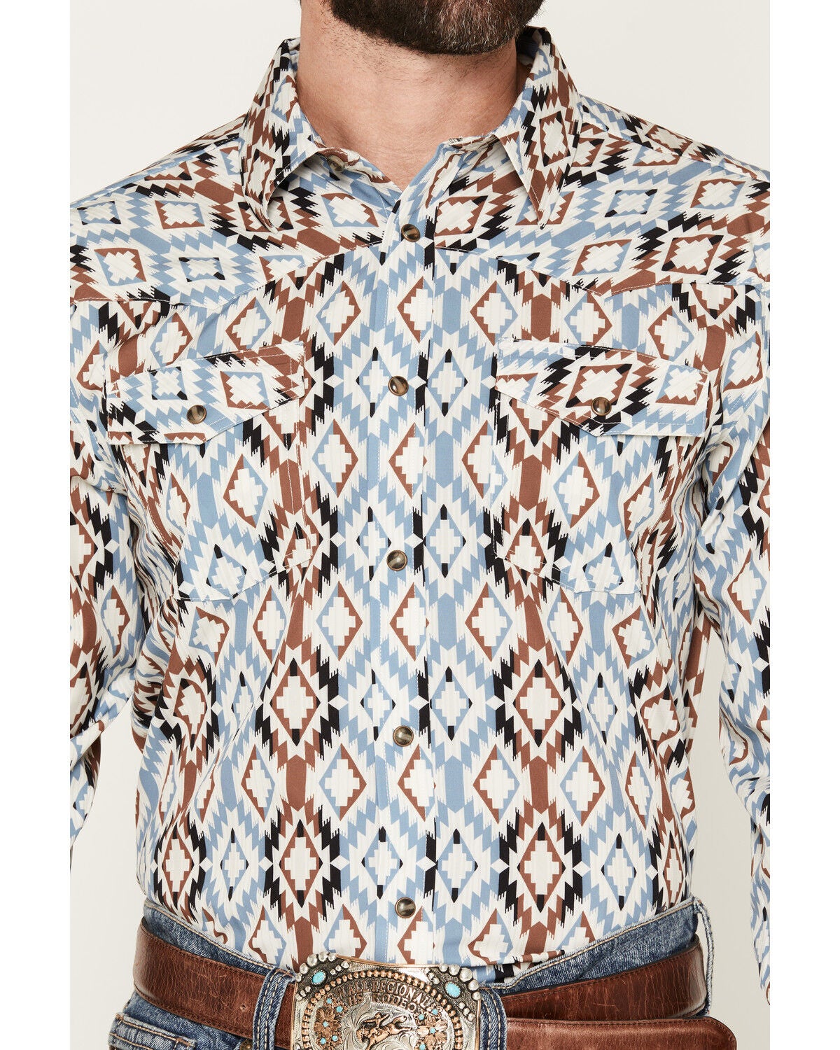 Image #3 - RANK 45&reg; Men's Warrior RODEOTEK&trade; Southwestern Print Long Sleeve Snap Western Shirt, Cream, hi-res