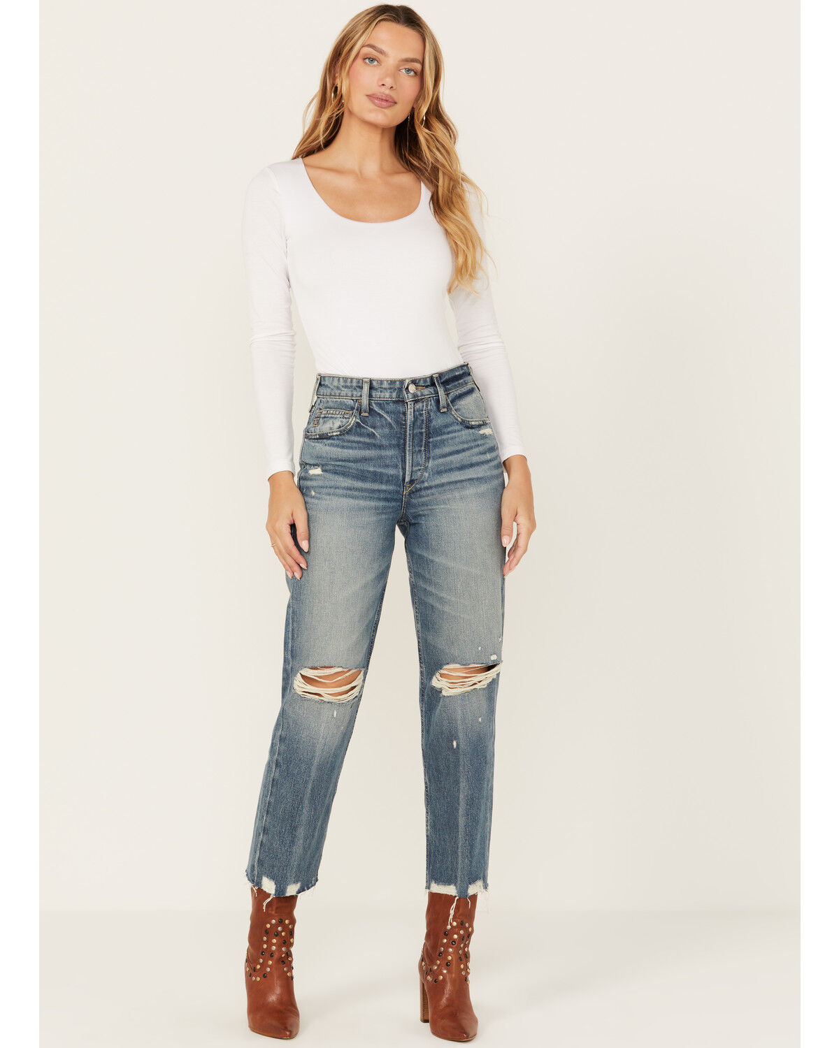 Image #1 - Ariat Women's Medium Wash Ultra High Rise Tomboy Relaxed Straight Jeans, , hi-res
