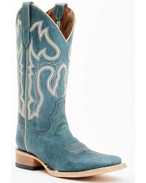 Corral Women's Distressed Embroidered Western Boots - Broad Square Toe , Blue, hi-res