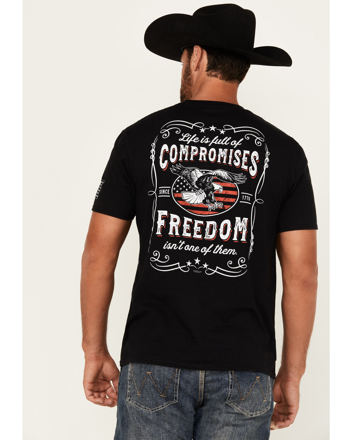 Image #1 - Buckwear Men's Freedom Label Short Sleeve Graphic T-Shirt, Black, hi-res