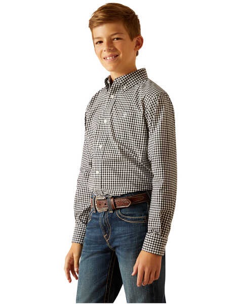 Ariat Boys' Pro Jayden Gingham Long Sleeve Button-Down Western Shirt , Black, hi-res