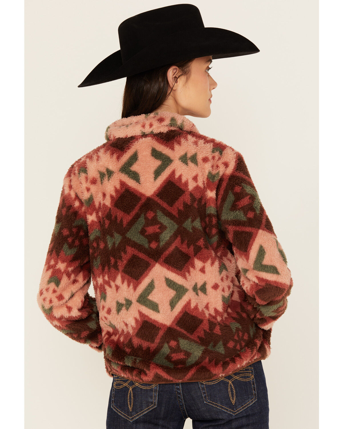 Image #4 - Ariat Women's Southwestern Print Berber Snap Pullover, Pink, hi-res