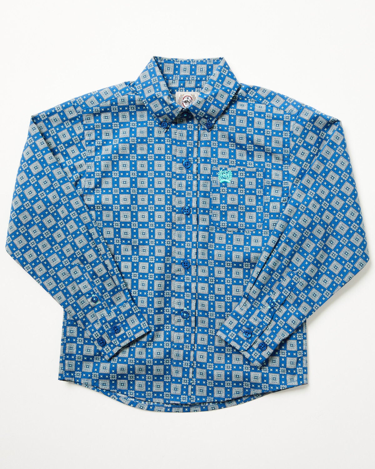 Cinch Toddler Boys' Geo Print Long Sleeve Button-Down Western Shirt, Royal Blue, hi-res