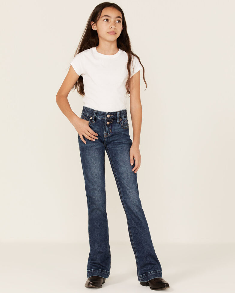 Rock & Roll Denim Girls' Dark Wash Trouser Bootcut Jeans, Blue, hi-res