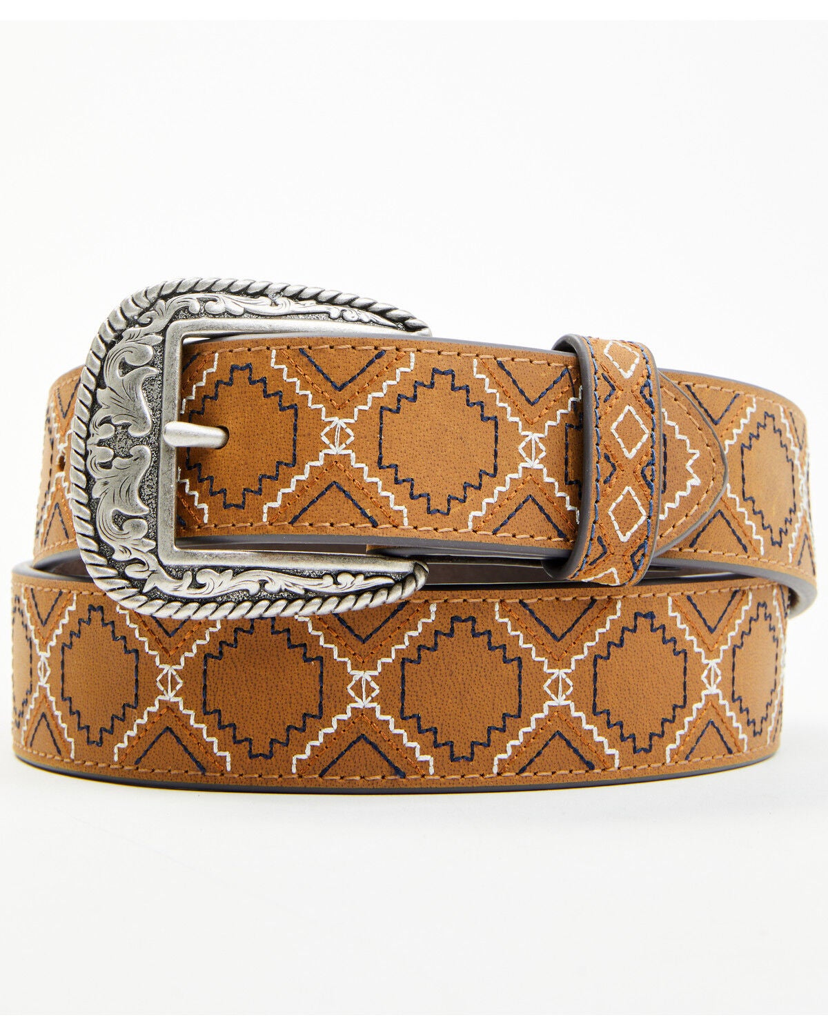 RANK 45&reg; Men's Emmett Southwestern Stitched Leather Belt, Brown, hi-res