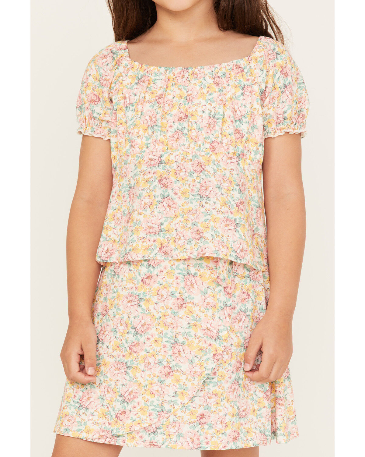 Image #3 - Shyanne Girls' Floral Print Skirt Set - 2-Piece, Yellow, hi-res