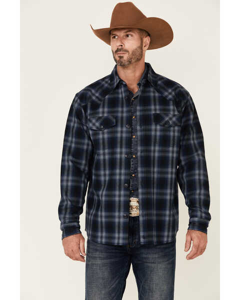 Cody James Men's Ice Cap Bonded Large Plaid Long Sleeve Button Down Western Flannel Shirt , Navy, hi-res