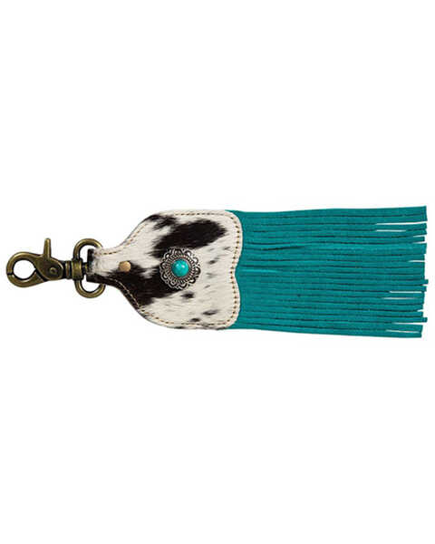Image #1 - Myra Bag Women's Running River Hair-On Hide Fringe Key Fob, Turquoise, hi-res