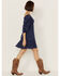 Image #2 - Jolt Women's Rouched Front Embroidered Mini Dress, Navy, hi-res