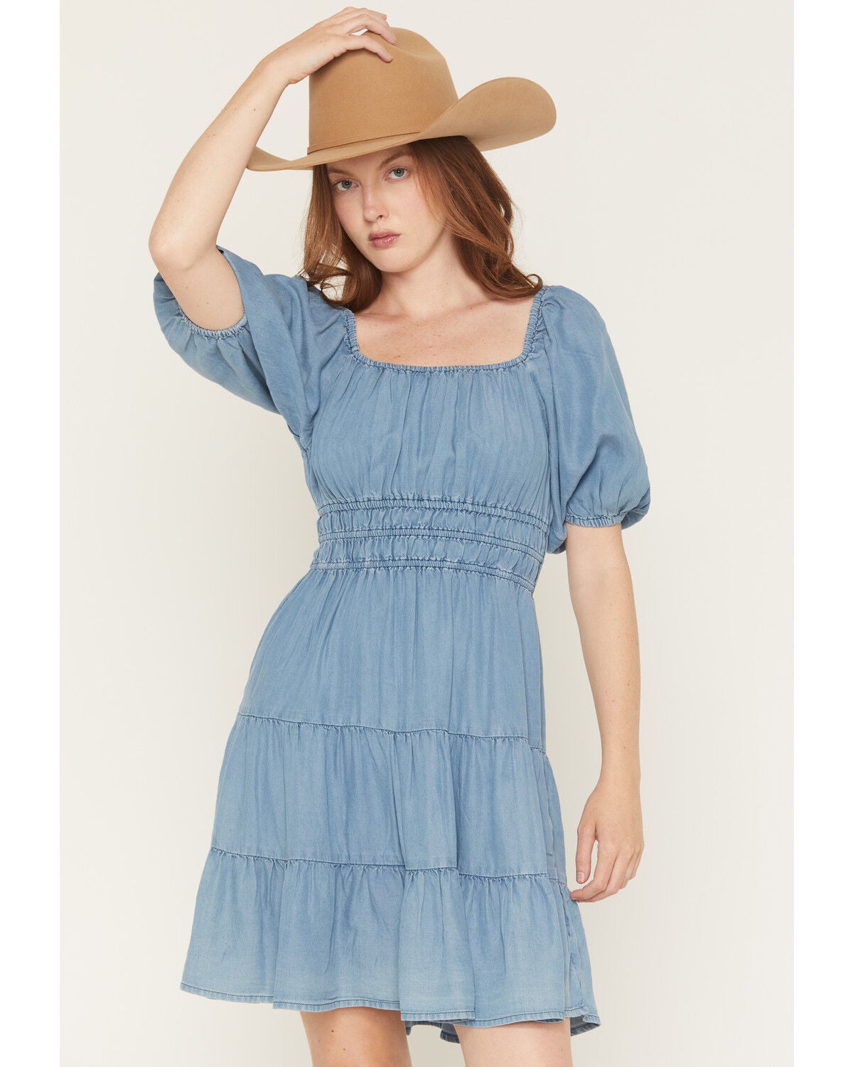 Image #1 - Ariat Women's Juliet Tiered Short Sleeve Mini Dress, Blue, hi-res