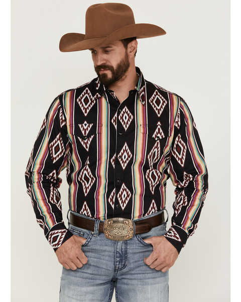 Image #1 - Roper Men's Vintage Southwestern Stripe Long Sleeve Snap Western Shirt , , hi-res