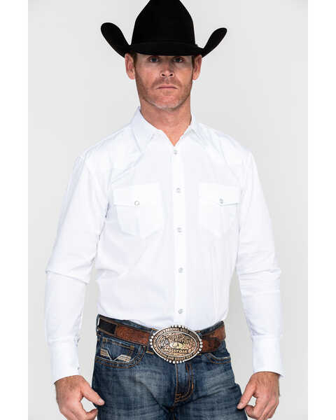 Gibson Men's Solid Long Sleeve Pearl Snap Western Shirt , White, hi-res