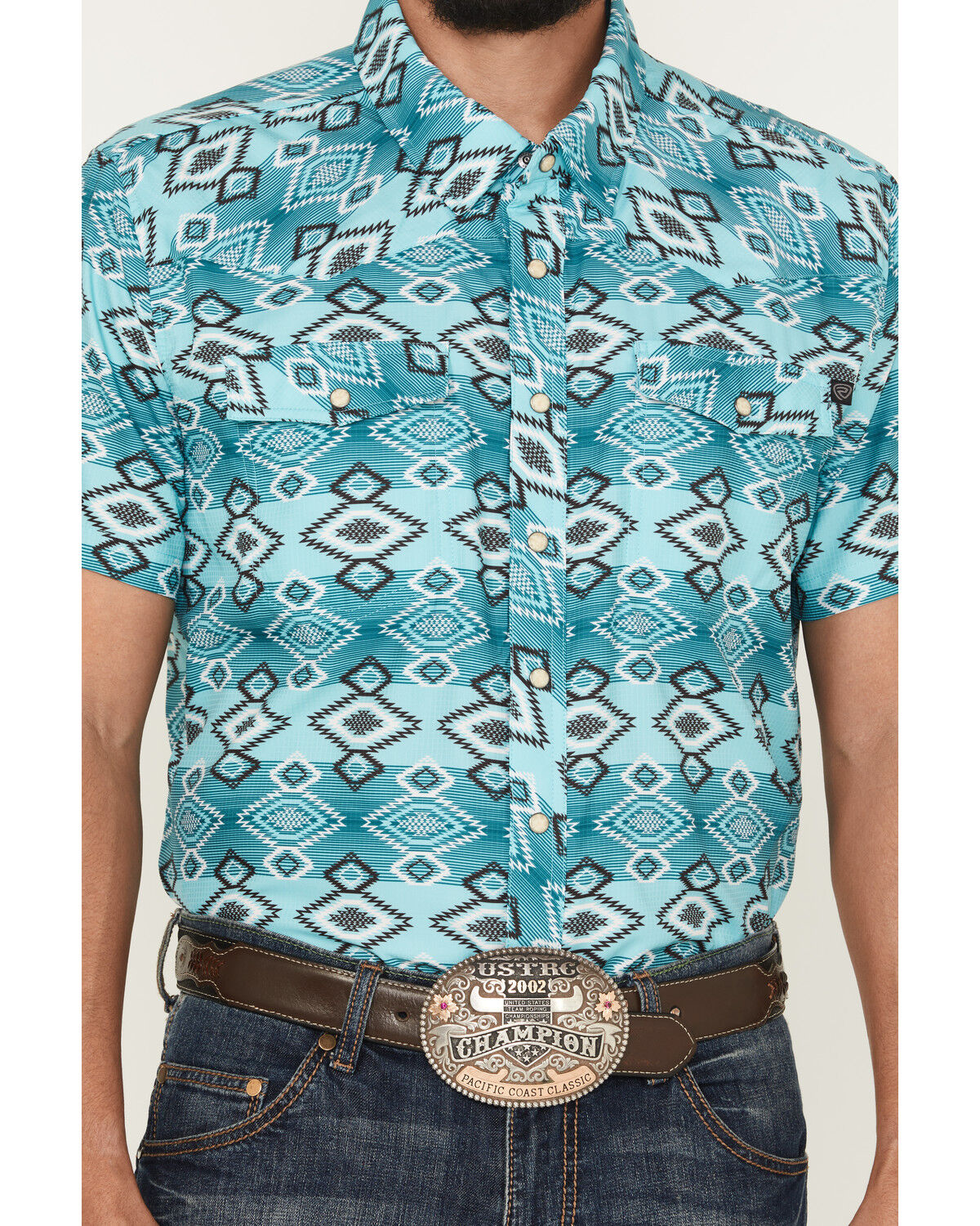 Image #3 - Rock & Roll Denim Men's TEK Southwestern Print Short Sleeve Snap Western Shirt, Cream, hi-res