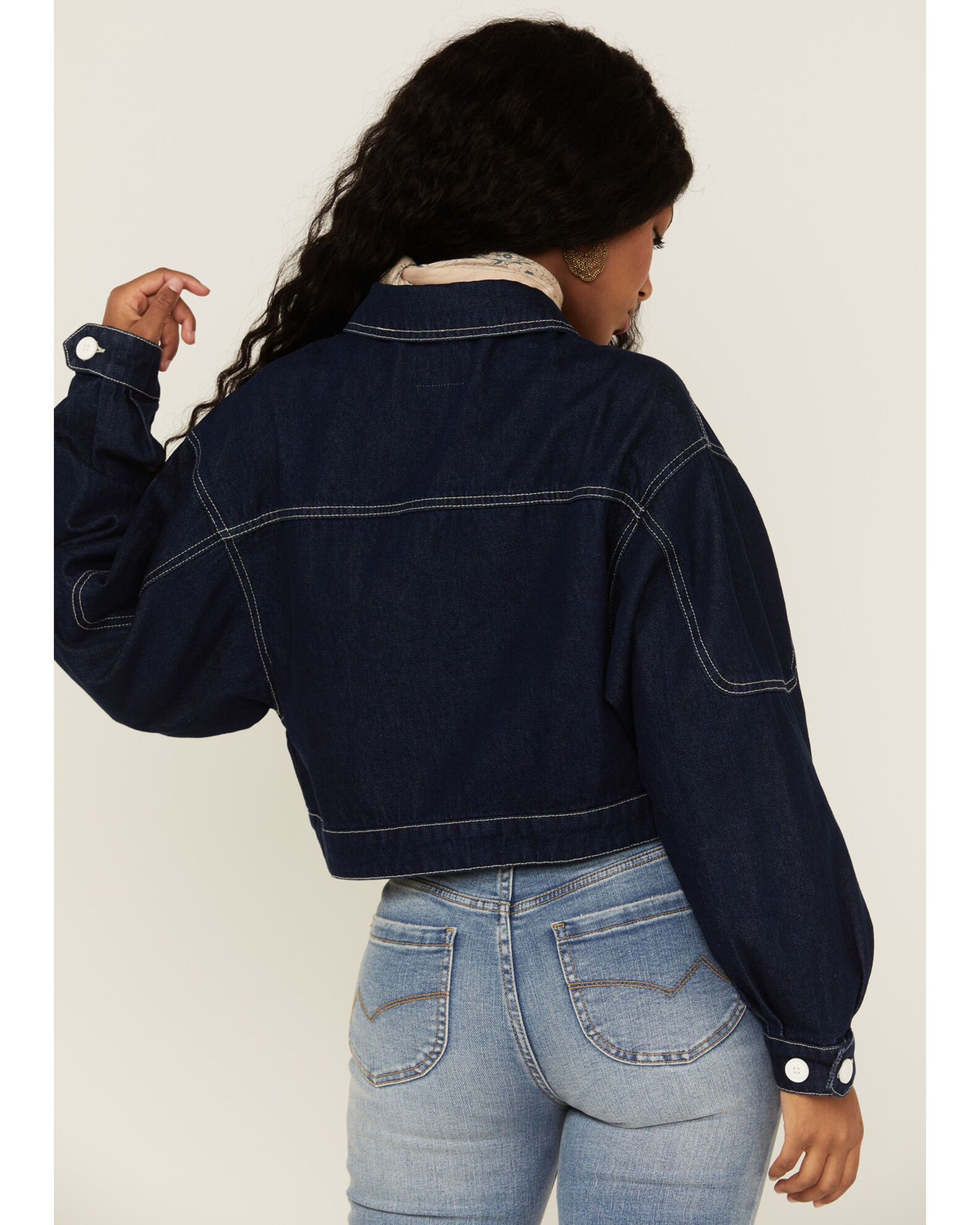 Oversized cropped black denim jacket on sale